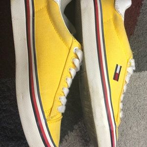 Yellow,blue,red, and white sneakers.